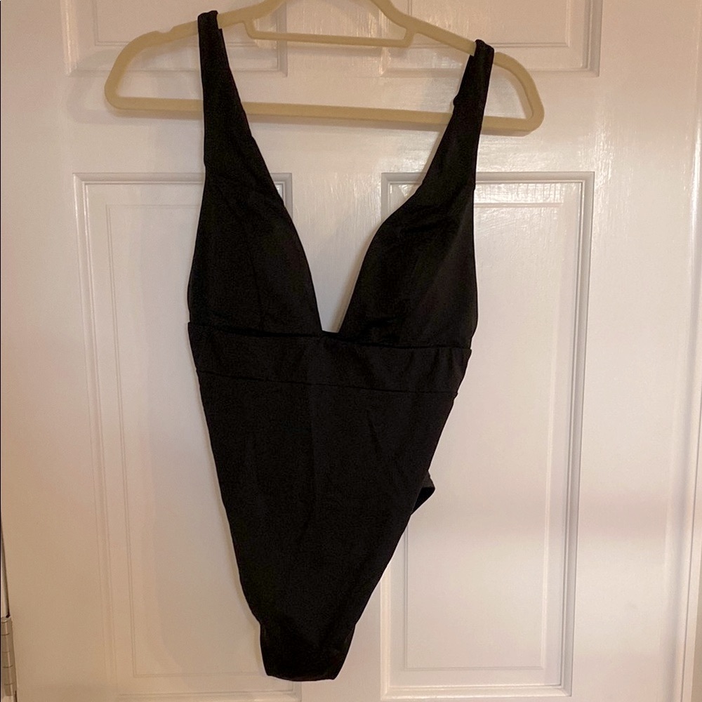 Black Plunging V-Neck Bathing Suit with High-Leg Cut